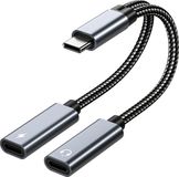 MMOBIEL Dubbele USB-C Splitter Hoofdtelefoon en Oplaad Adapter