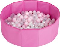 SELONIS Opvouwbaar ballenbad voor kinderen met 300 plastic ballen ∅6cm - 80x23cm Ballenbad baby - Speelbad - Ballenbak kinderen rond - Kunststof ballen - Roze: Poederroze Parel Transparant