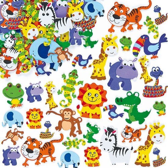 Baker Ross Foam stickers safari jungledieren - knutselspullen voor kinderen - scrapbooking verfraaiing om te maken en versieren kaarten decoraties en knutselwerkjes 96 stuks