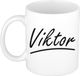 Bellatio Decorations Viktor Naam koffiemok - beker - met sierlijke letters - wit