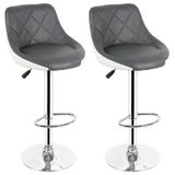 Set de 2 tabourets de bar en similicuir - Tabourets de bar réglables en hauteur - Pivotant - Dossier mi-hauteur - Sans accoudoirs - Design moderne - Gris/blanc