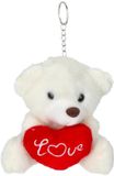 Cepewa Sleutelhanger beertje love - wit - H10 cm - pluche - knuffelbeer - valentijnsdag