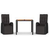 VidaXL 3-delige tuinset poly rattan en massief acaciahout zwart