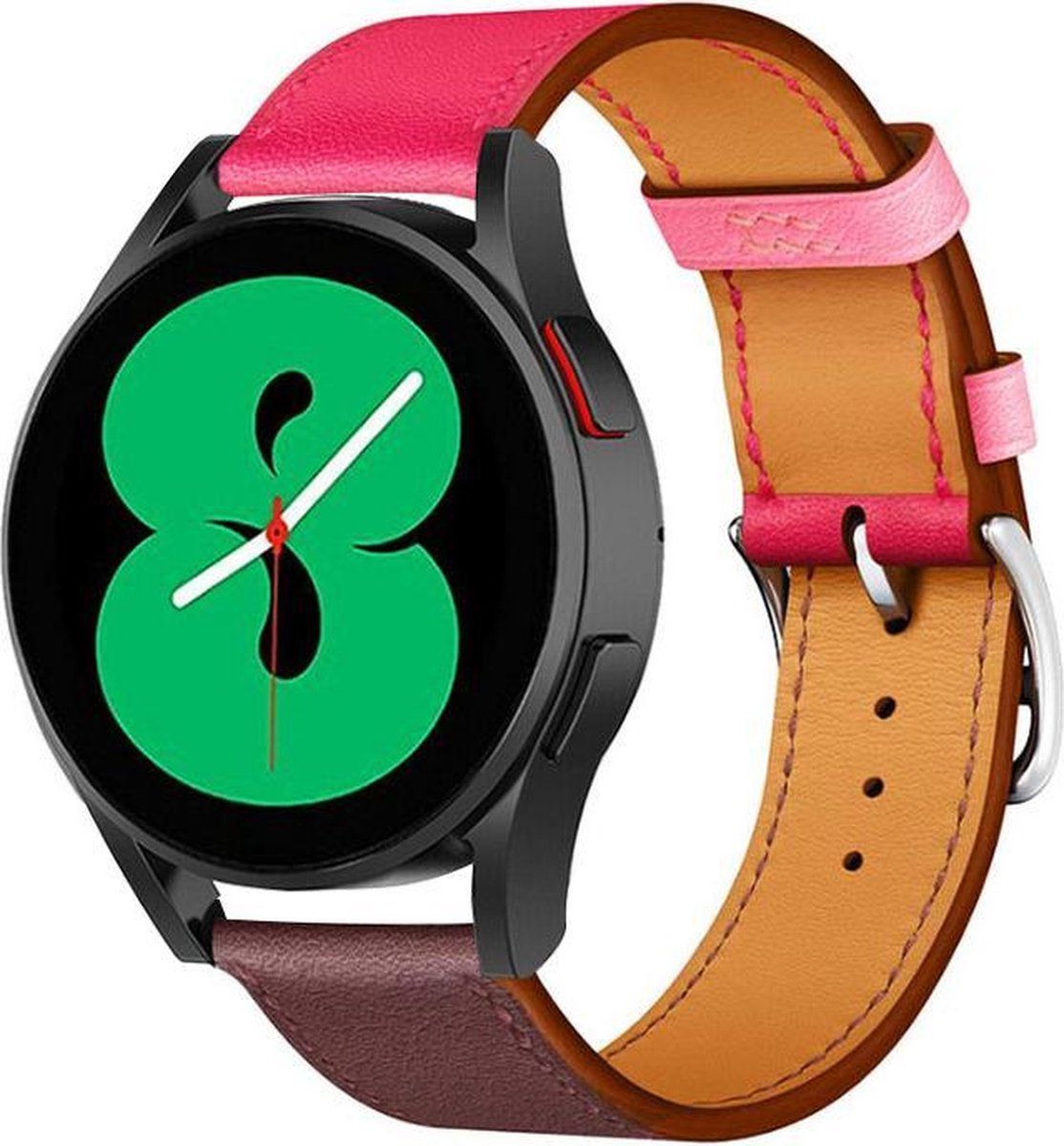 Strap-it Samsung Galaxy Watch 4 - 40mm leren bandje - knalroze/roodbruin