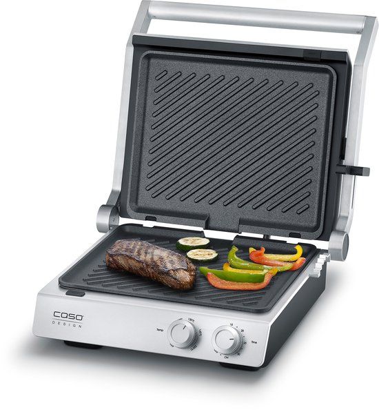 Caso Design CASO SteakChef 2837 - Elektrische dubbele contactgrill en tafelgrill | 2400W | RVS behuizing met glasdeksel | Uitneembare keramische grillplaten