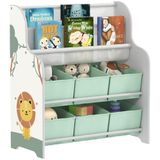AIYAPLAY Opbergkast voor kinderen, speelgoedopslag, 6 stoffen laden, 2 niveaus, boekenkast, groen