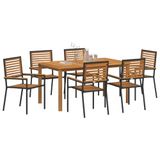 vidaXL Tuinset, 7-delig, Zwart, Massief Acacia Hout