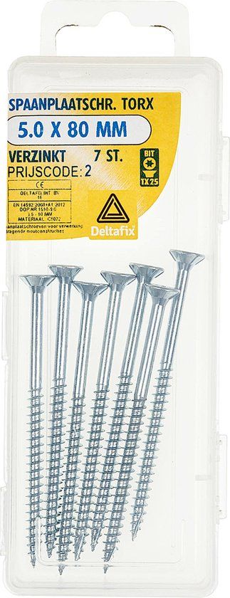 Deltafix Spaanplaatschroeven 5,0 x 80 mm - Verzinkt - Platkop - Torx - 7 stuks