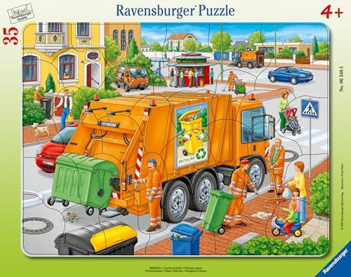 Ravensburger kinderpuzzel - 06346 garbage collection - framepuzzel voor kinderen vanaf 4 jaar, met 35 stukjes