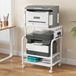 Bureau pour imprimante avec prises et ports USB-C, 3 étagères, roulettes, 55 kg, 63,5 cm, blanc