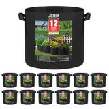 JERIA 12-pack 3 gallon, groente/bloem/plant kweekzakken, beluchtingsstoffen potten met handgrepen (zwart), geleverd met 12 stuks plantenlabels