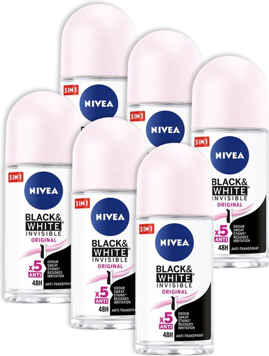 NIVEA Invisible For Black & White Clear Anti-Transpirant Deodorant Roller - 6 x 50ml - Voordeelverpakking