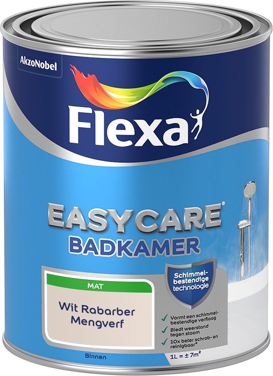 FLEXA Easycare Muurverf - Badkamer - Mat - Wit Rabarber - 1 liter