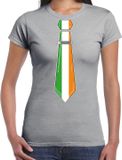Bellatio Decorations Verkleed shirt voor dames - stropdas Ierland - grijs - supporter - themafeest XXL