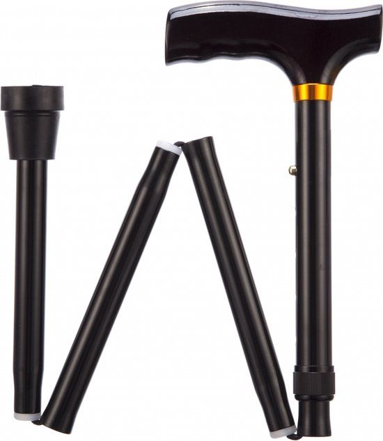 Able 2 Opvouwbare Wandelstok Zwart - Verstelbaar - Berkenhouten Handgreep - 84-94 cm