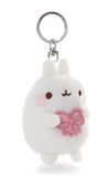62770 Molang 62770 Sleutelhanger, Molang met strik, 8 cm, wit, trouwe metgezel van pluche voor rugzak of tas, sleutelhouder voor klein en groot