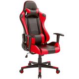 BAKAJI Gamingstoel, bureau, kantoor, thuis, van kunstleer, verstelbare rugleuning, hoofdsteun, 360 graden, draaibaar, in hoogte verstelbaar, 5 wielen, rood