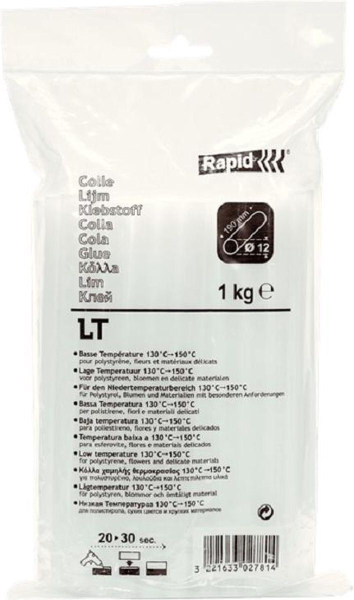 Rapid lijmsticks PRO-T diameter lage temperatuur. 1,0 kg, 50 Stuk transparant