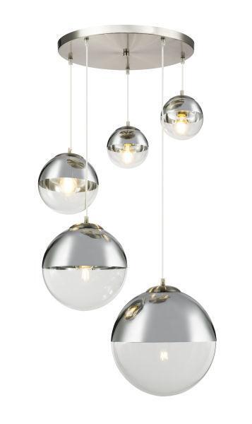 Globo Lighting Hanglamp glazen bollen 5x 'Varus' nikkel mat - transparant glas