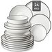 MALACASA, service de 24 pièces en porcelaine, service combiné pour 6 personnes, service de table comprenant assiettes, bols, blanc avec bordure noire