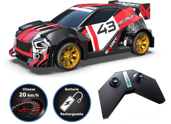 Exost Rally XTR op afstand bestuurbare auto, snelheid 20 km/u, 1:14, dynamische richting, 2,4 GHz, bereik 25 m, oplaadbare USB-batterij, RC speelgoed voor binnen en buiten, kinderen vanaf 8 jaar