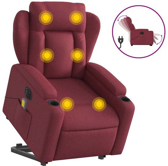 vidaXL Sta-op-massagestoel elektrisch verstelbaar stof wijnrood