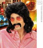 Finidi Disco pruik seventies man zwart met snor