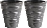 Prosperplast Plantenpot/bloempot Sand Dunes - 2x - buiten/binnen - kunststof - steengrijs - D30 x H33 cm - met binnenpot