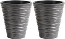 Prosperplast Plantenpot/bloempot Sand Dunes - 2x - buiten/binnen - kunststof - steengrijs - D30 x H33 cm - met binnenpot