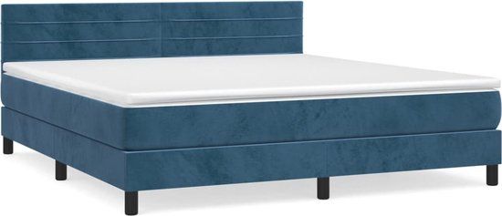 vidaXL Boxspring bed met matras - fluweel - donkerblauw - 180x200 cm
