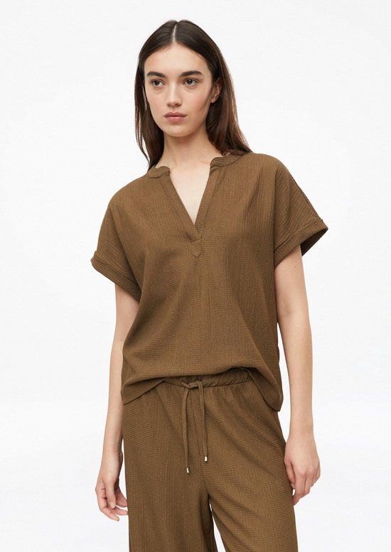 s.Oliver T-shirt V-hals Korte mouw Bruin Polyester 42