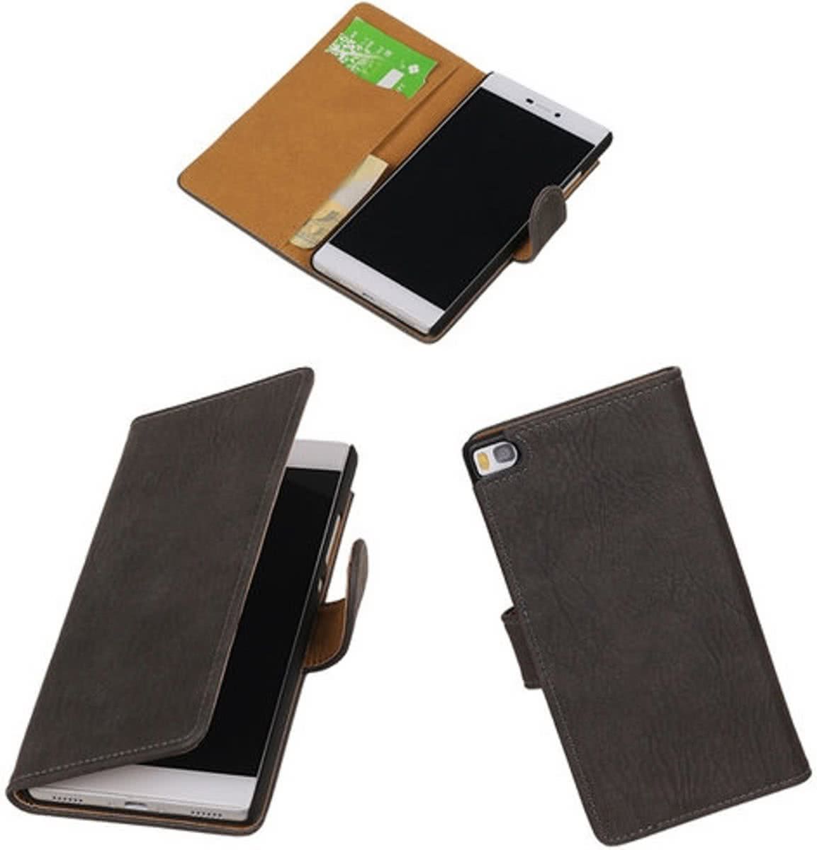 Best Cases Huawei P8 Bark Booktype Wallet Hoesje Grijs