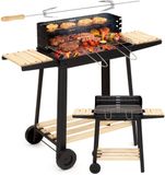 Springos Houtskool barbecue - Op Wielen - BBQ - Asopvangbak - Kunststof - RVS - Zwart - Houtlook - 5 Standen