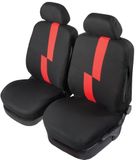 START Paar autostoelhoezen vooraan Flash rood universele elastische comforthoofdbeschermer voor volwassenen zwart