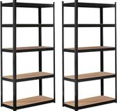 Brasq Stellingkast Zwart Set van 2 - Metalen Opbergrek - 180x90x40 cm - 5 Lagen