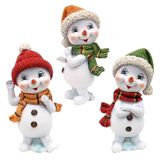 Sneeuwkinderen Dekohelden24 Set van 3 sneeuwkinderen met muts en sjaal - rood/groen/oranje - 8 x 6,8 x 14,5 cm