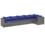 vidaXL Loungeset met Kussens, Poly Rattan, Grijs