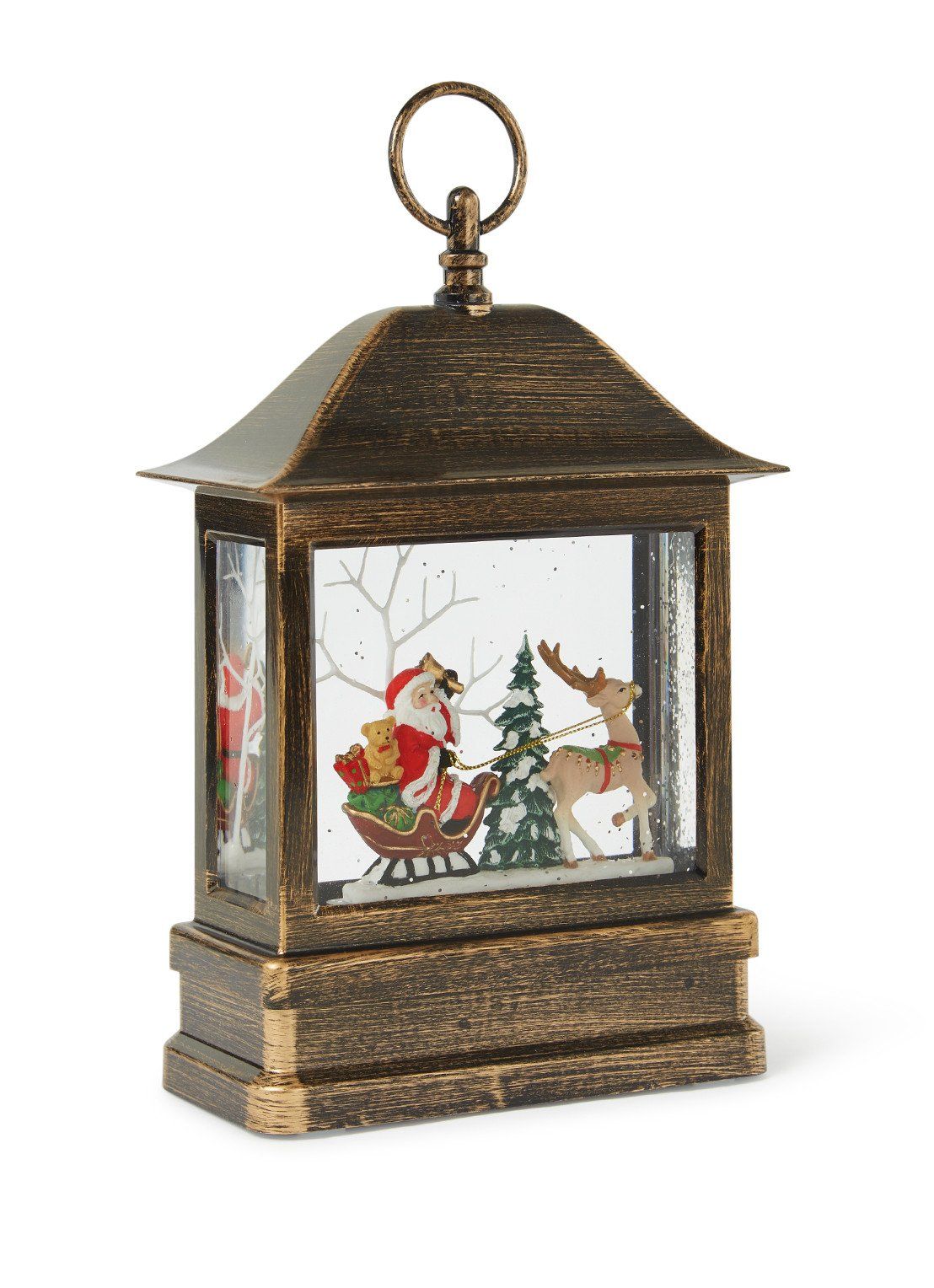 KONSTSMIDE Lantaarn met kerstman op slee kerstdecoratie 25 cm - bruin - kunststof