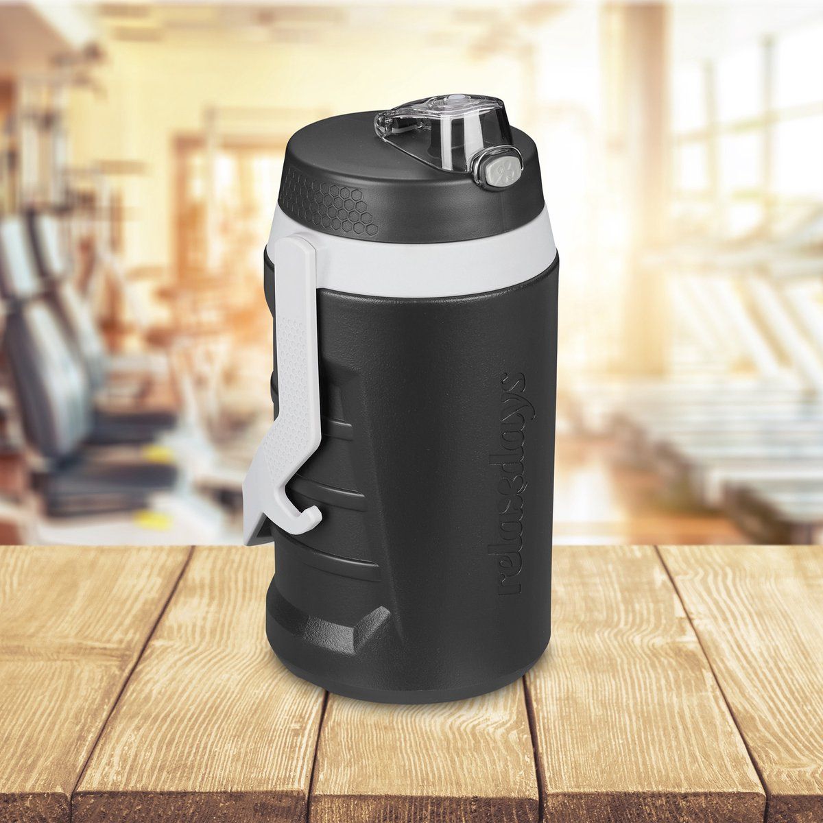 Relaxdays bidon 2 liter zwart - drinkfles sport - fitness drinkfles - waterfles bpa vrij