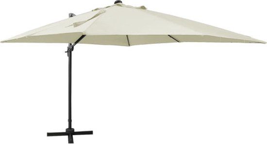vidaXL Zweefparasol met paal en LED-verlichting 300 cm zandkleurig