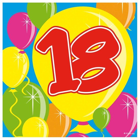 Folat 18 Jaar Servetten Balloons 25x25cm - 20 stuks