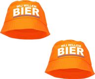 Bellatio Decorations 4x stuks wij Willem BIER bucket hat - oranje - Koningsdag/ EK/ WK - Holland vissershoedje