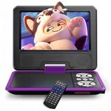 WOLFANG Draagbare dvd-speler voor kinderen in de auto met 7,5 inch HD-zwenkscherm, stereoluidsprekers, 6 uur batterijduur, Sync-tv/USB/SD-kaartondersteuning, geen Blu-ray ondersteuning, lila