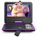 WOLFANG Draagbare dvd-speler voor kinderen in de auto met 7,5 inch HD-zwenkscherm, stereoluidsprekers, 6 uur batterijduur, Sync-tv/USB/SD-kaartondersteuning, geen Blu-ray ondersteuning, lila