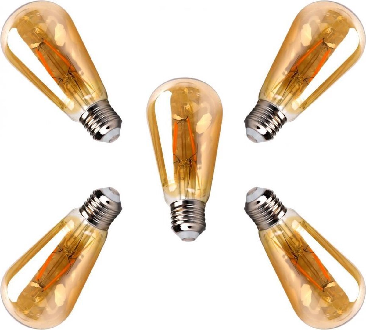 Aigostar Kooldraadlamp - 5 stuks - E27 Edison ST64 - amber glas | LED 4W=38W gloeilamp | FLAME filament 2200K