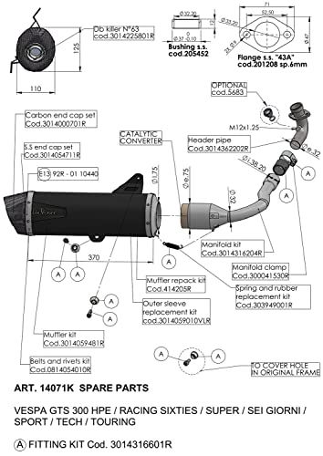Socket set for LeoVince exhaust system S089/08, LGR/F, 38x32x30mm