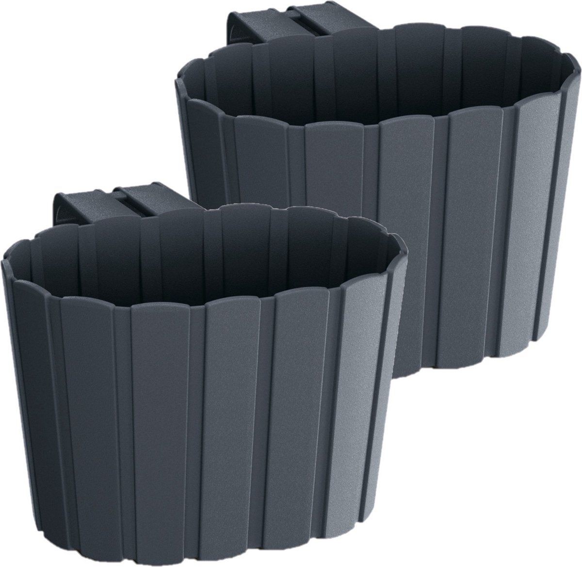 Prosperplast Set van 4x balkon plantenpotten met haak antraciet grijs 19 cm