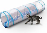 Petsona Opvouwbare Tunnel Voor Huisdieren Kattentunnel Voor Katten Honden Met 100 Ballen Lichtgewicht Draagbaar Voor Binnen En Buiten Makkelijk Schoon Te Maken, Grijs-Blauw:Baby Blauw/Blauw/Parel