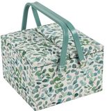 Hobby Gift Exclusieve grote naaidoos met twee deksels, knutseldoos, accessoirelade, speldenkussen, PVC-handgrepen, 25 x 25 x 17 cm, Eucalyptus