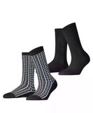 Esprit Retro Plaid 2 Pack gedessineerd katoen multipack sokken dames zwart - maat 35-38